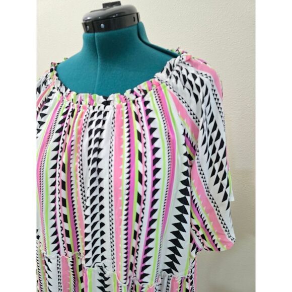 Savanna Jane Midi Dress Round Neck Summer Geometric Print Multicolor Size 2X - Picture 2 of 7